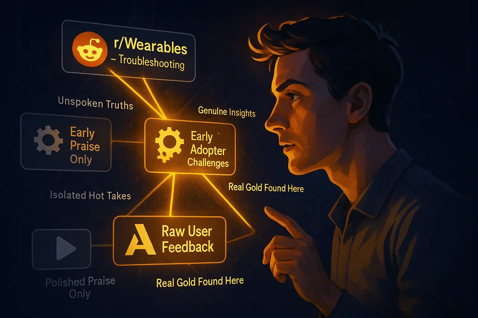 Navigating stylized online platforms for trustworthy mood tattoo community insights, via glowing connections.