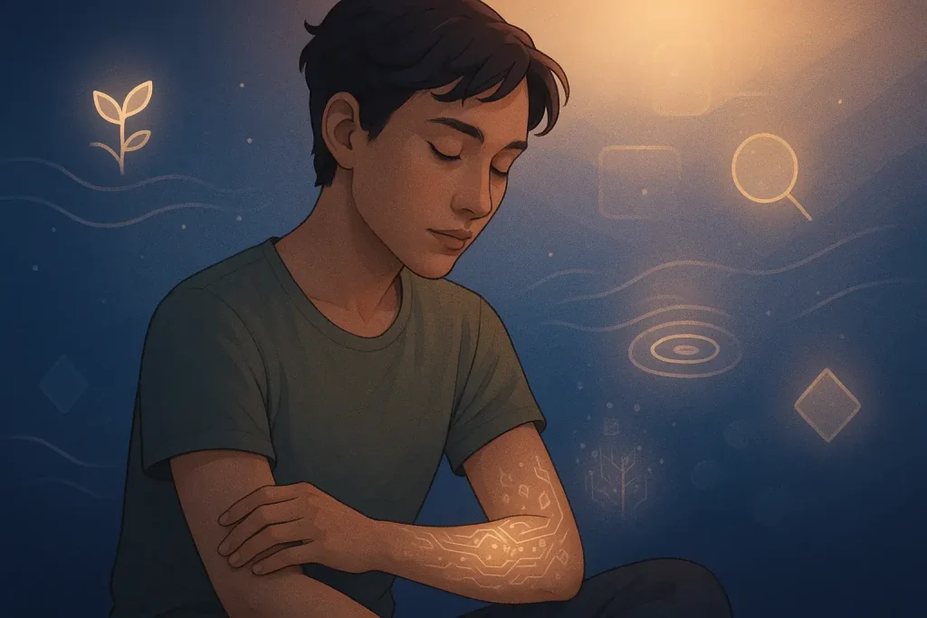 Person with smart tattoo hopefully reflects on future aspirations, their 'why' and tattoo's foundation.