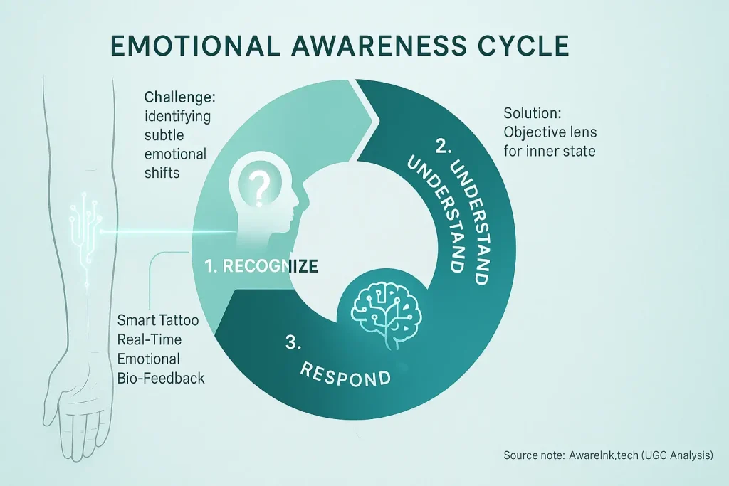 Infographic: Smart tattoos' role in the emotional awareness cycle (recognize, understand, respond).
