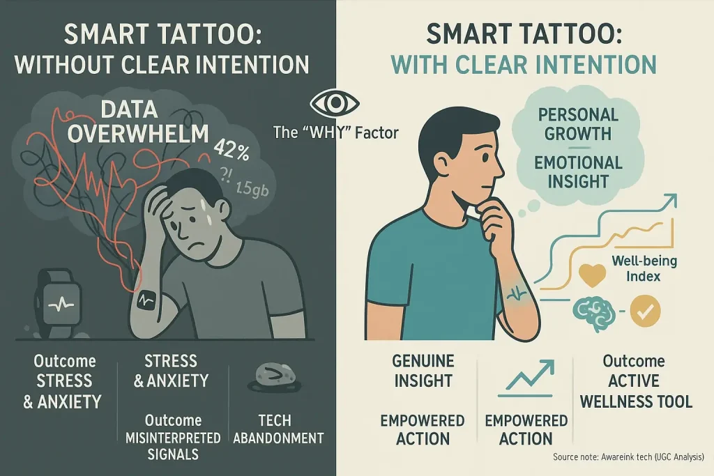 Infographic contrasting outcomes: intentional smart tech use (positive) vs. unintentional use (negative).
