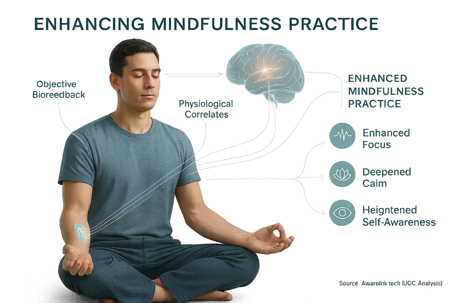 Smart tattoo data feedback loop informs and deepens mindfulness, fostering greater focus, calm, and awareness.