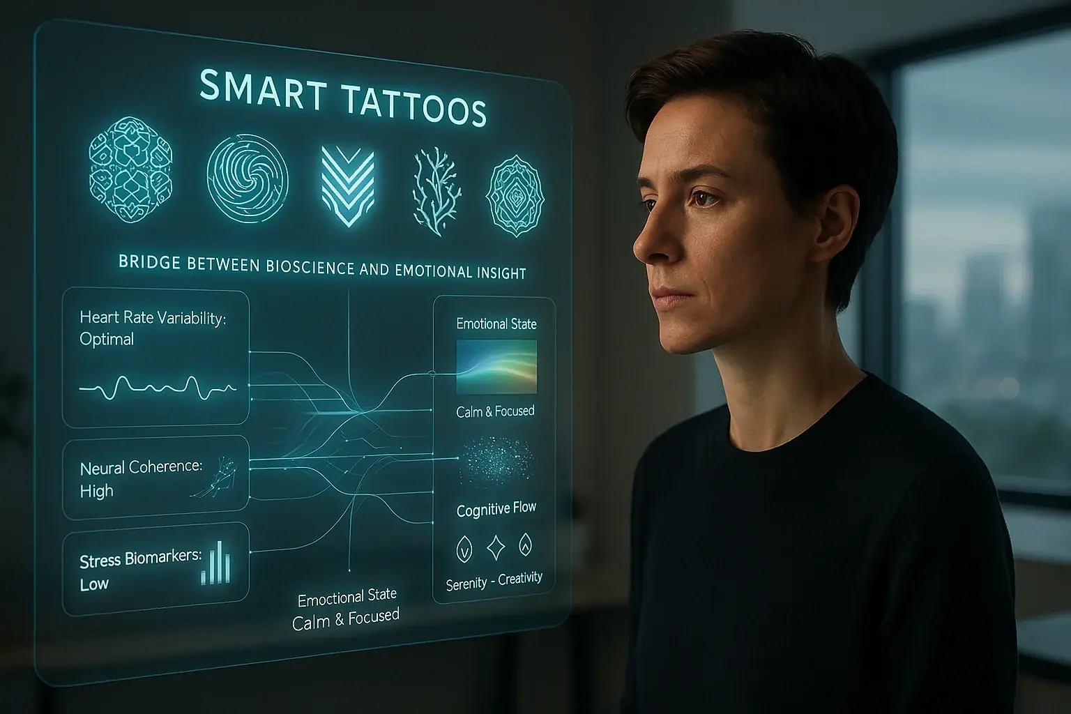 Founder deeply considers innovative holographic smart tattoo patterns & data, embodying AwareInk's visionary spark.