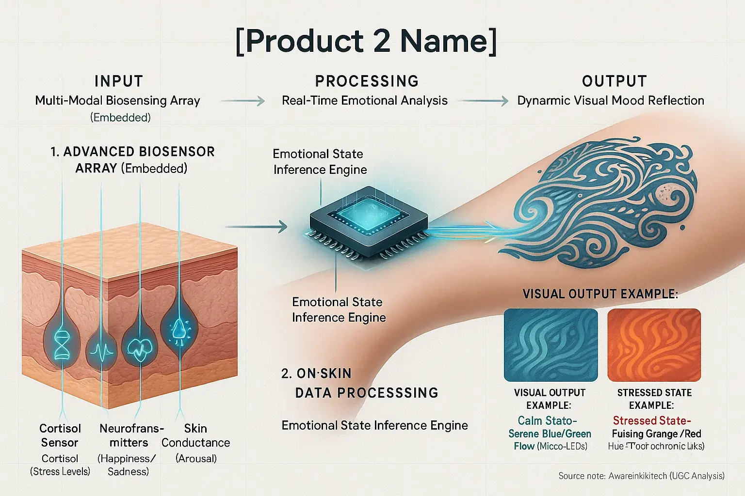 Infographic: [Product 2 Name]&#x27;s unique biosensing tech workflow—data flows from skin to smart display.