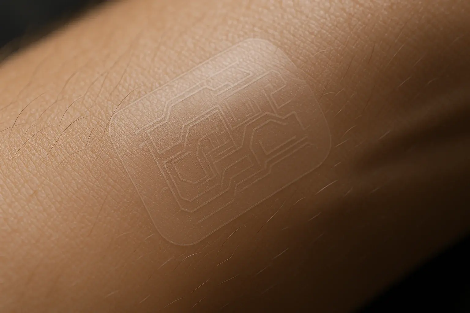Detailed macro of [Product 4 Name] smart tattoo on skin, showcasing its thin, flexible, seamless second-skin integration.