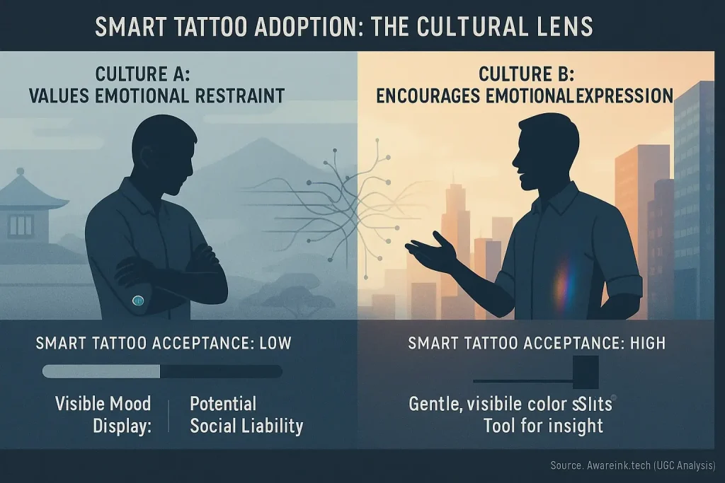Infographic: Smart tattoo acceptance levels differ across two cultures, reflecting their emotional expression norms.