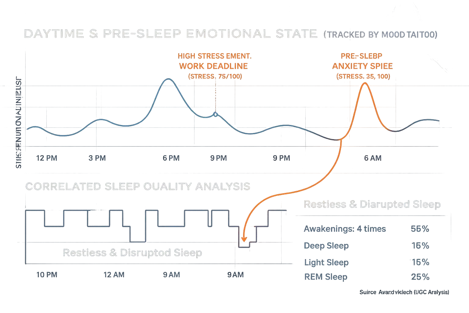 Infographic: Mood tattoo data timeline correlates with sleep patterns, showing daily mood's impact on sleep quality.