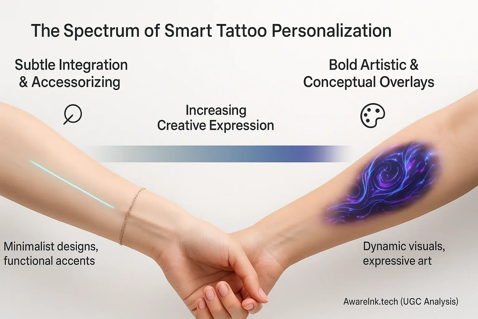 Infographic: Gradient of smart tattoo personalization, from subtle accessory to bold art, visualizing creative freedom.